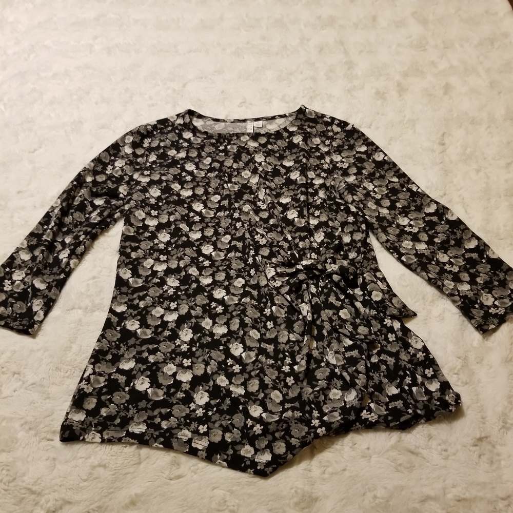 Elle Top Blouse Womens Medium Ditsy Floral Stretch